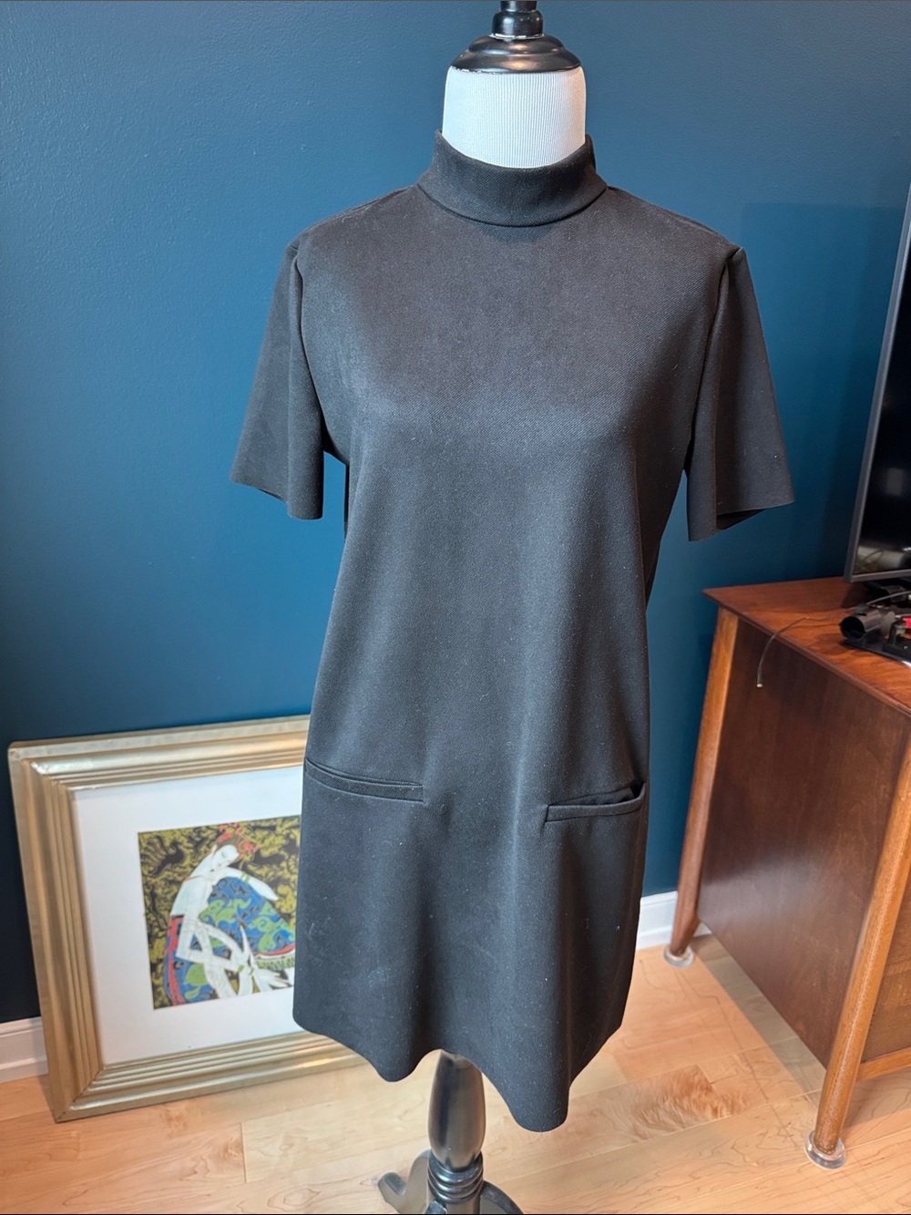 ZaraClassic Black Mock Neck Short Sleeve Shift Dress